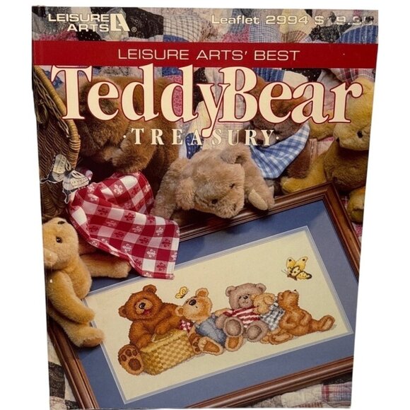 Leisure Arts Teddy Bear Treasury Cross-Stitch Pattern Book 54 Pages Family Theme - Picture 1 of 14